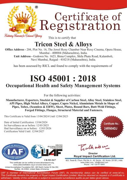 Tricon Steel OHS 45001 2018