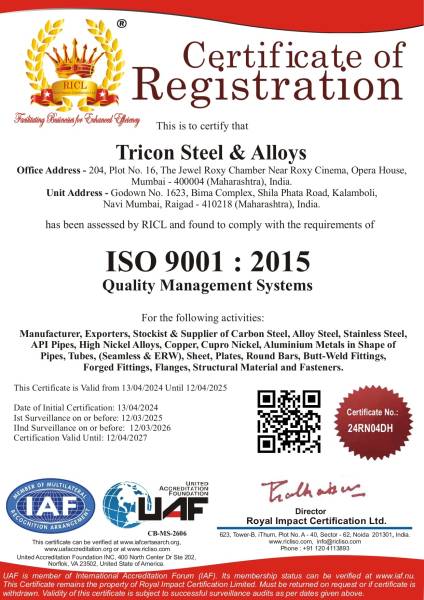 Tricon Steel QMS 9001 2015